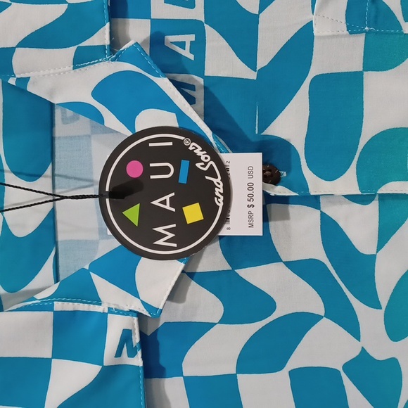 Maui & Sons men's Med blu grn wht checked SS Button down shirt - Picture 3 of 9